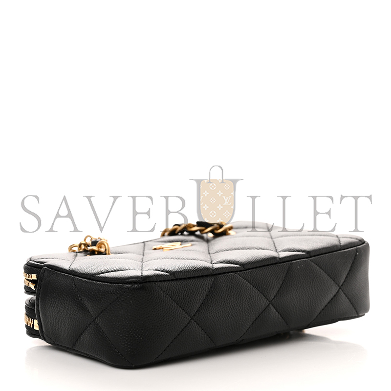 CHANEL CAVIAR QUILTED TOP HANDLE PHONE HOLDER WITH CHAIN BLACK AP3495 (18*11*4cm)